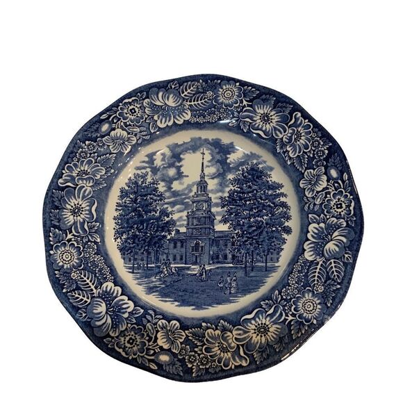 Vintage Liberty Blue Independence Hall Plate - Picture 1 of 6